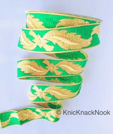 3 Yards Green Jacquard Weave Trim, Indian Sari Border, Trim By 3 Yards